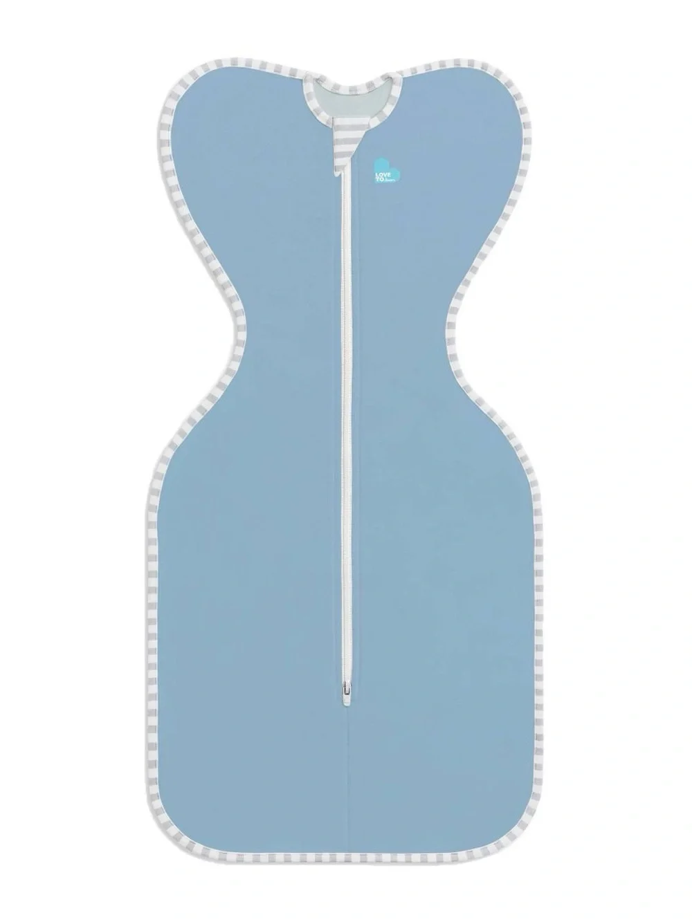 Love to dream light blue swaddle sleep sack with gray striped trim